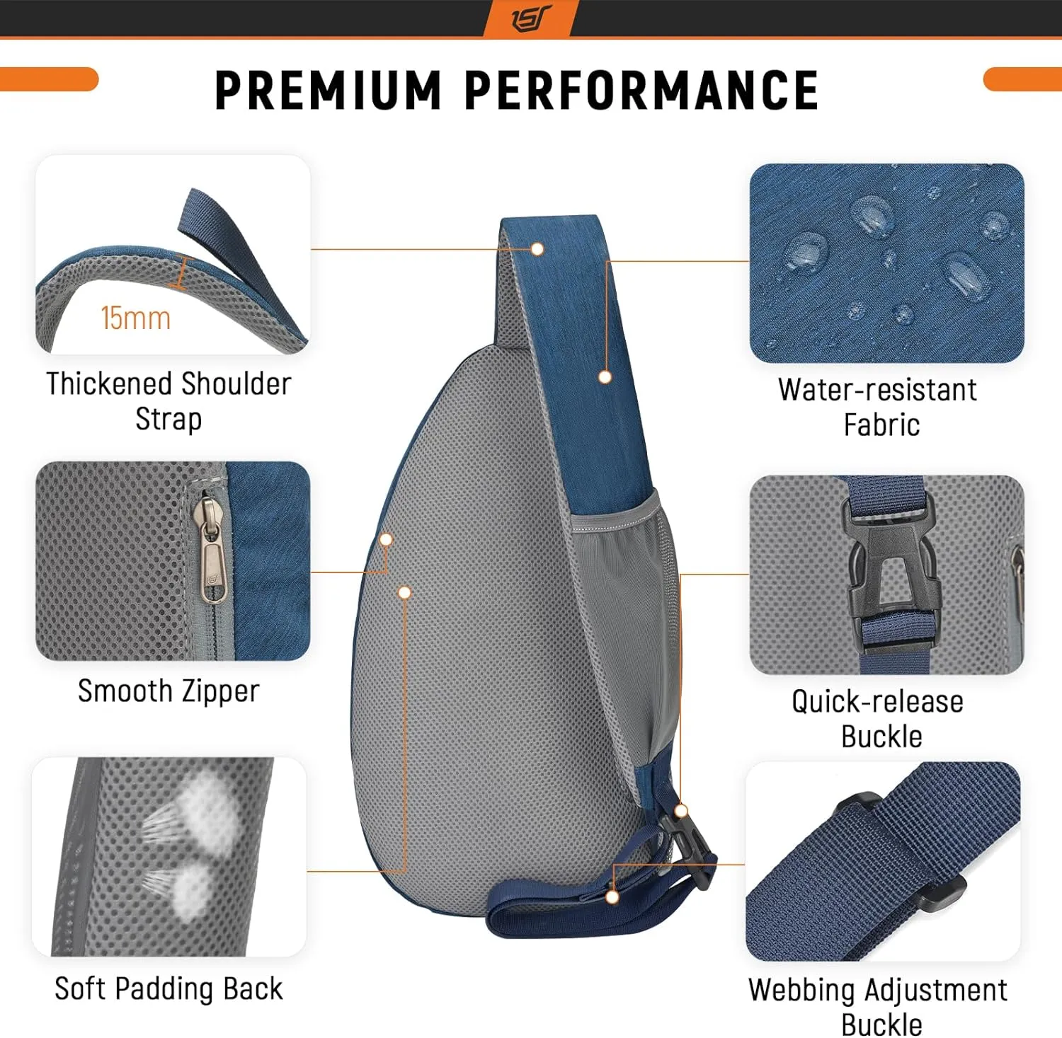 SKYSPER Sling Bag RFID Crossbody Sling Backpack Cross Body Shoulder Travel Bag Hiking Daypack for Women Men(Blue)