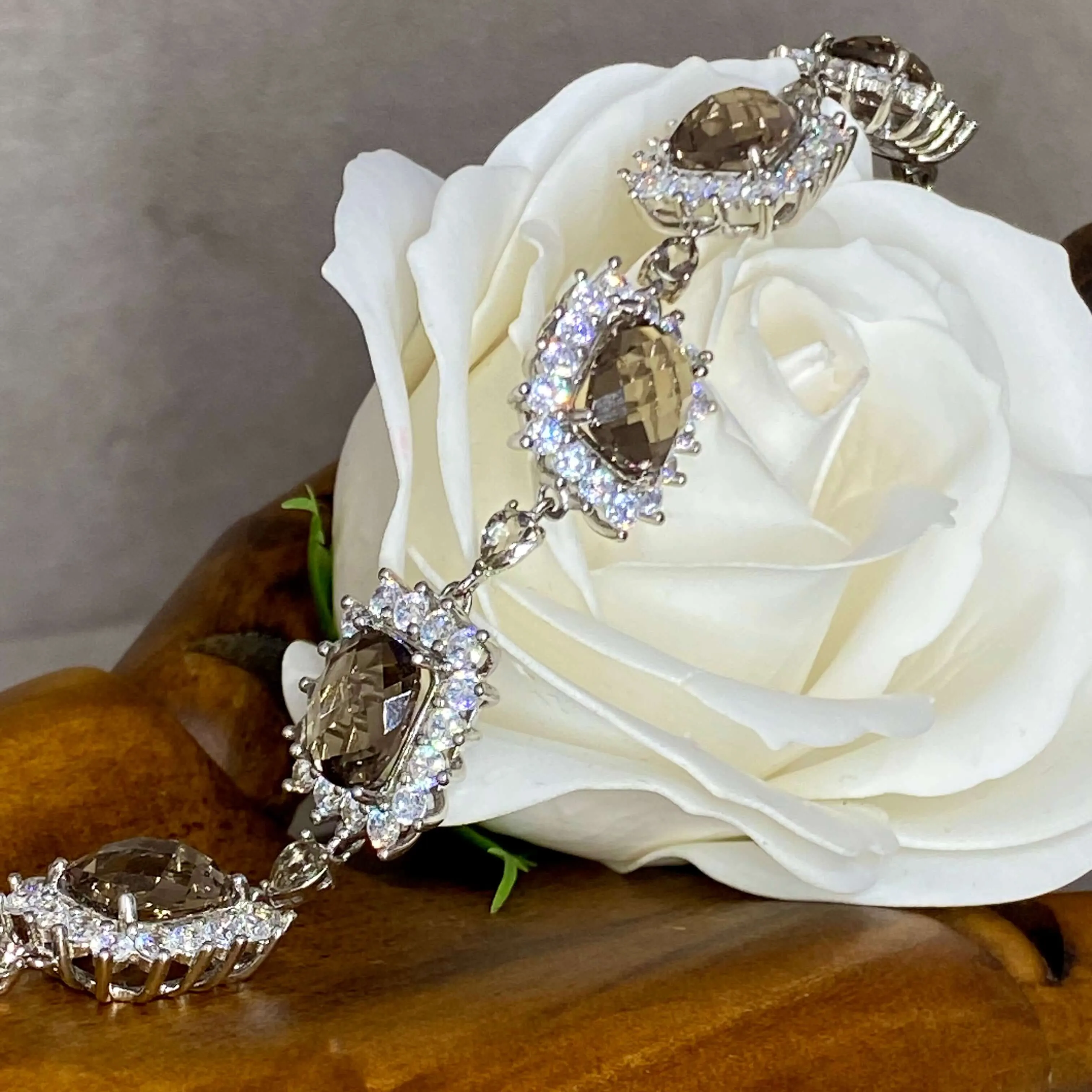 Smoky Quartz Sterling Silver Cluster Bracelet - One of a kind
