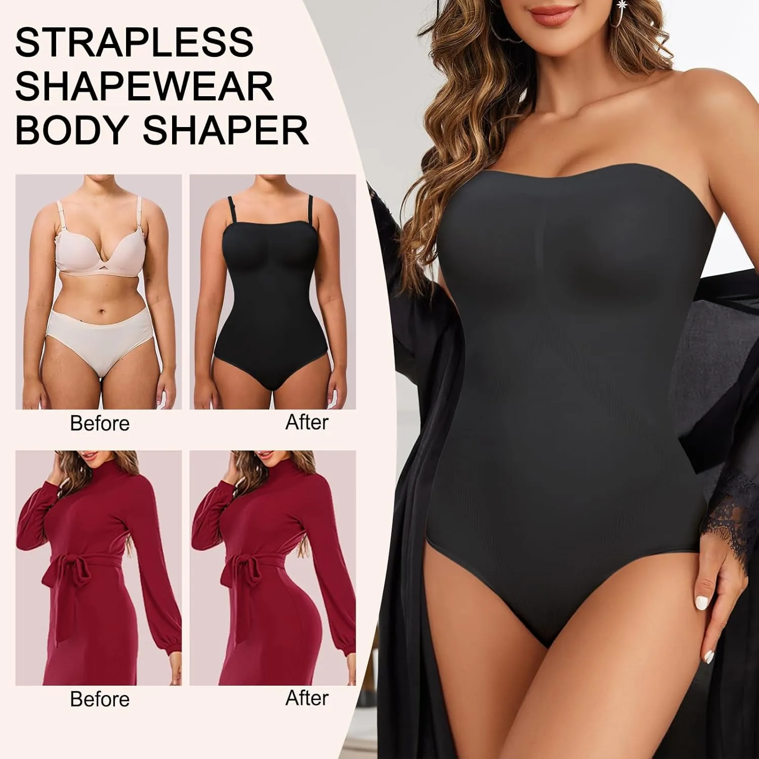 Strapless Shapewear Bodysuit for Women Seamless triangle Tummy Control Bodysuit Slimming Butt Lifter Body Shaper
