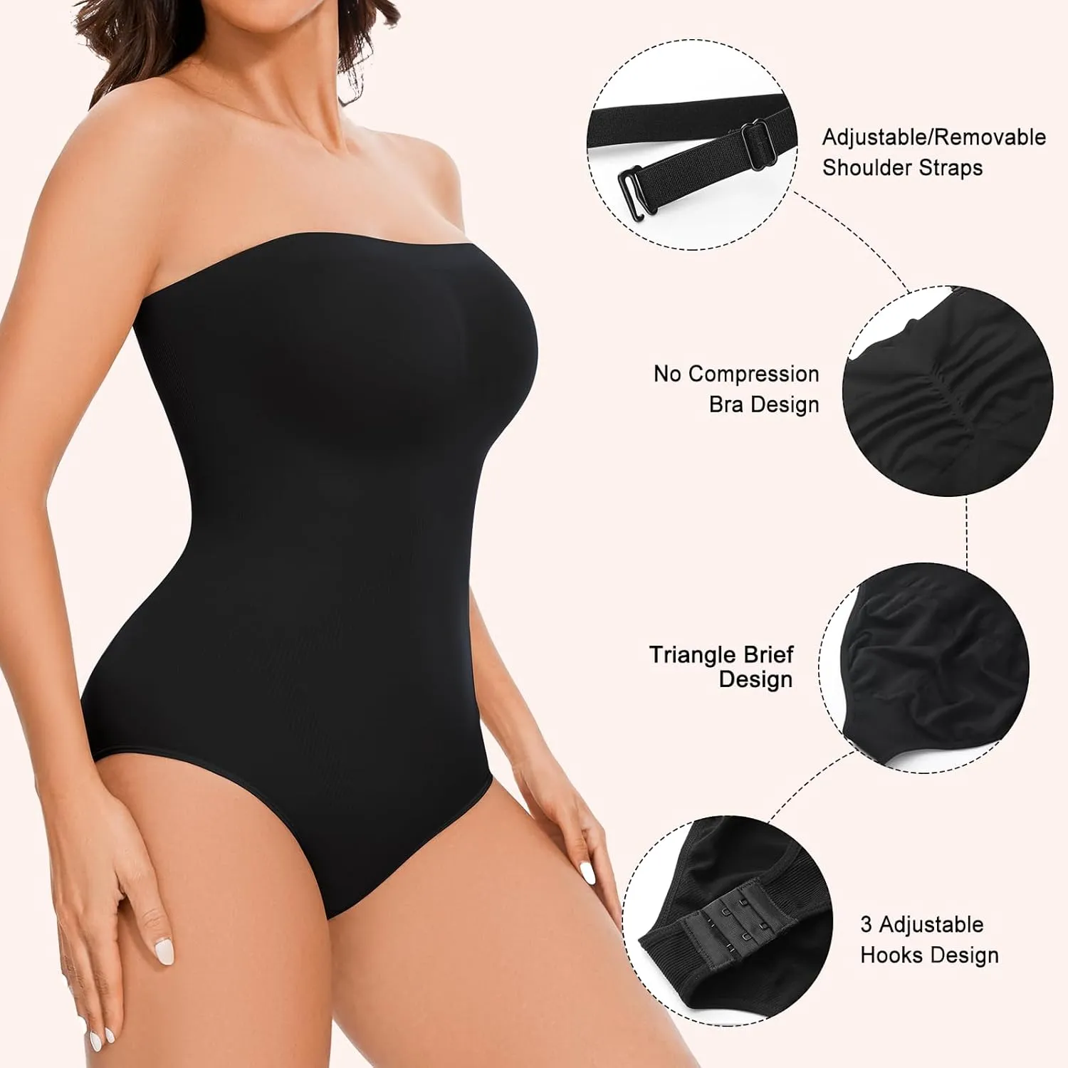 Strapless Shapewear Bodysuit for Women Seamless triangle Tummy Control Bodysuit Slimming Butt Lifter Body Shaper