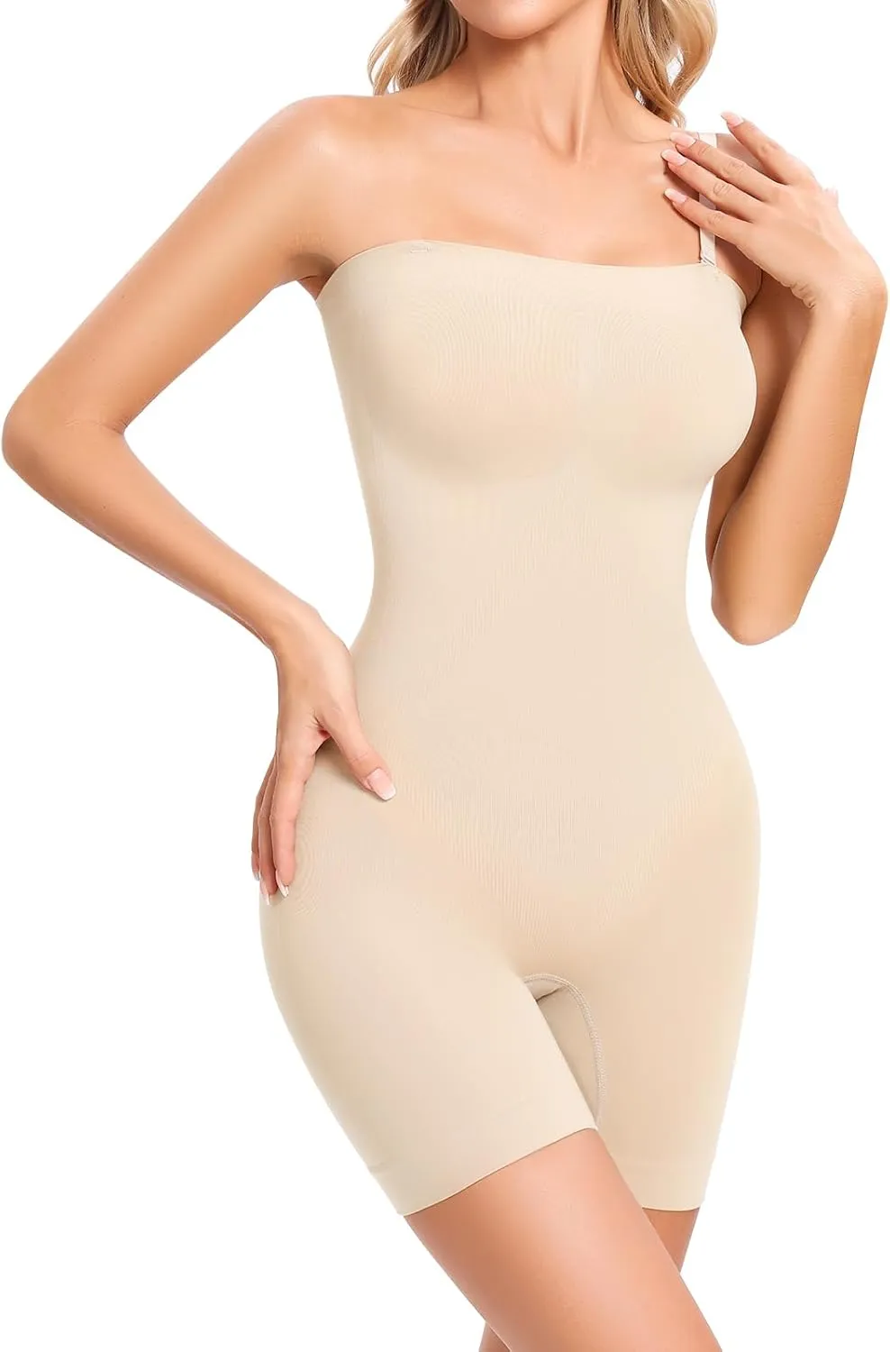 Strapless Shapewear Bodysuit for Women Tummy Control Full Body Shaper Snacthed Bodysuit Seamless Under Dresses