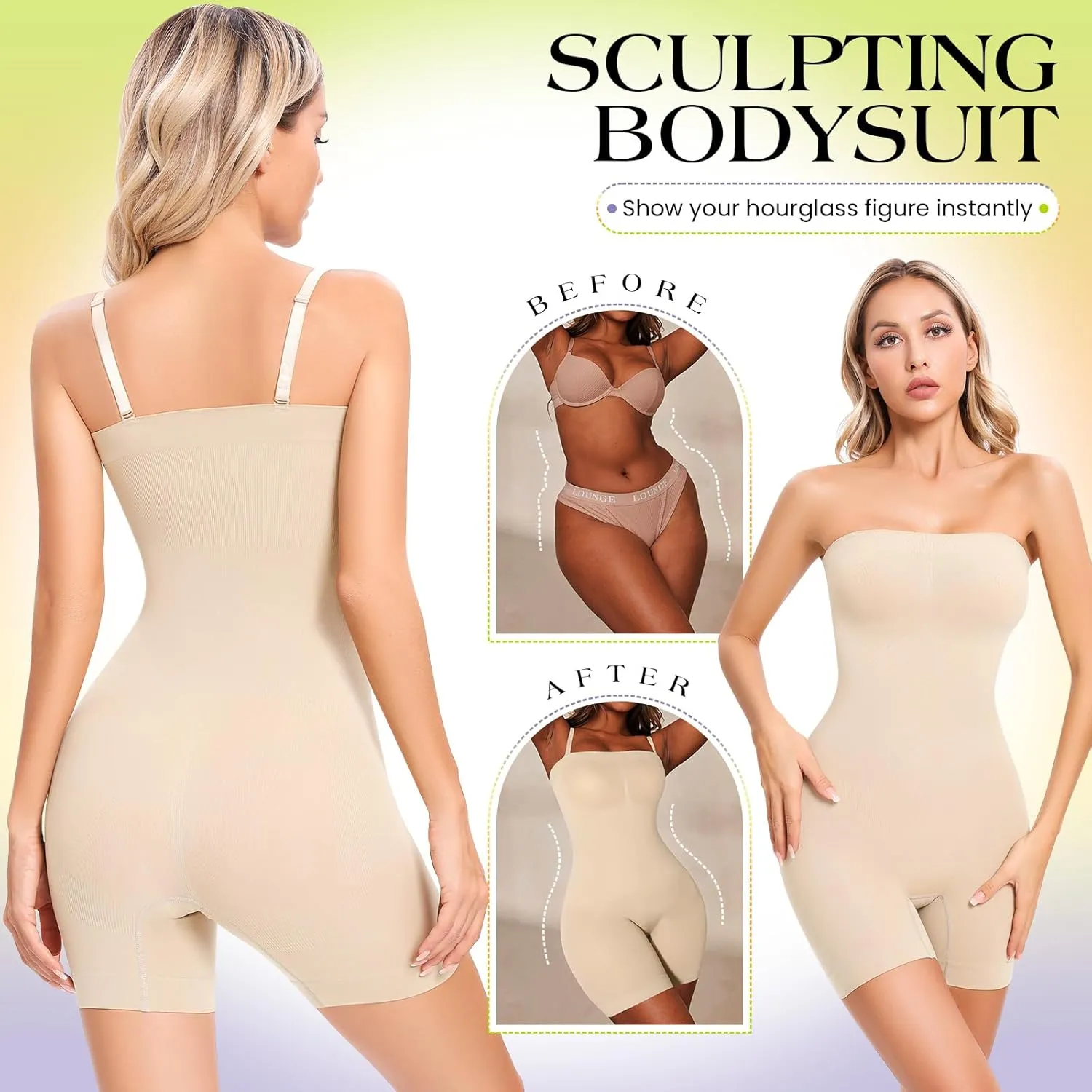 Strapless Shapewear Bodysuit for Women Tummy Control Full Body Shaper Snacthed Bodysuit Seamless Under Dresses