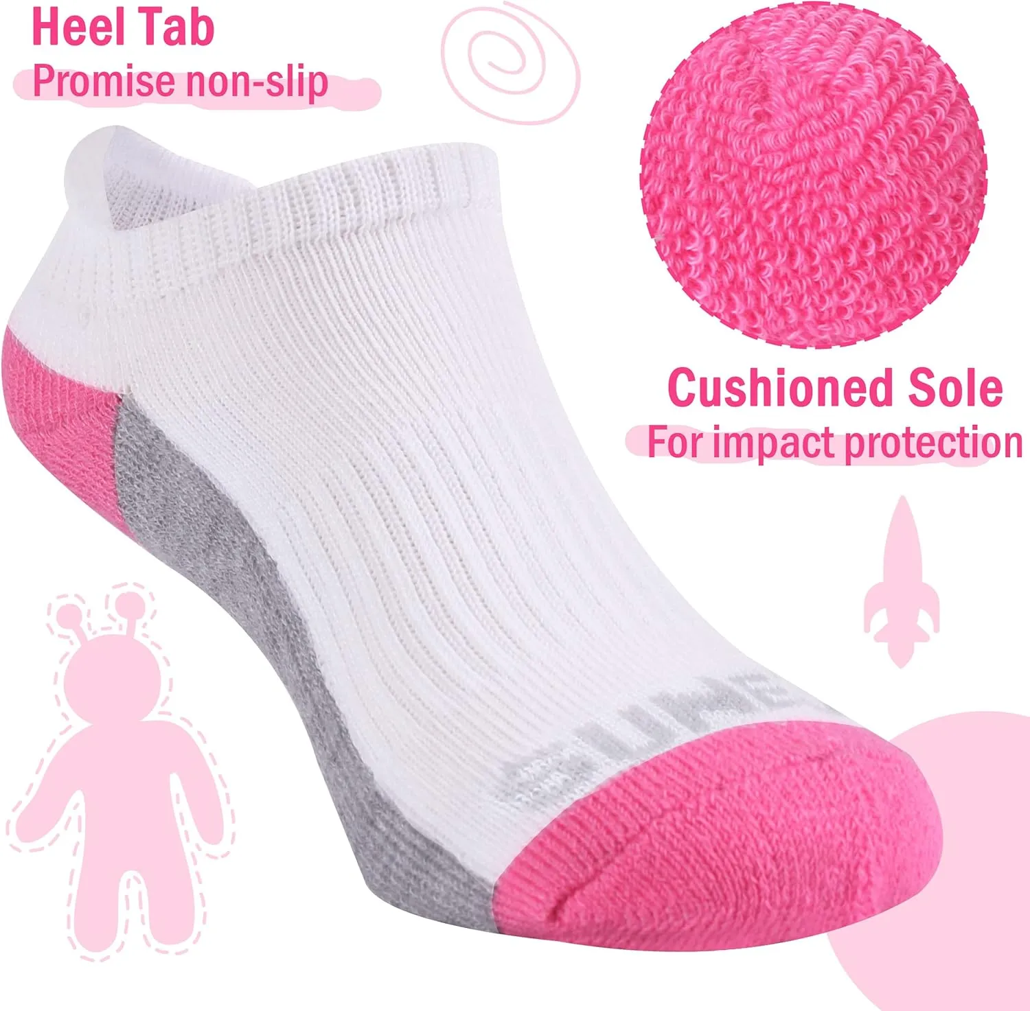 Sunew Baby and Toddler Socks, Boys Girls Cushioned Athletic Ankle/Low Cut Socks 6-Pair