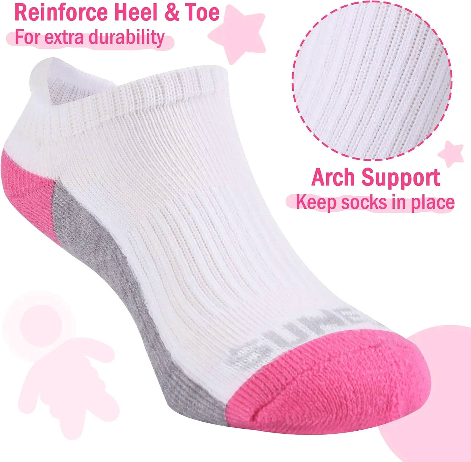 Sunew Baby and Toddler Socks, Boys Girls Cushioned Athletic Ankle/Low Cut Socks 6-Pair