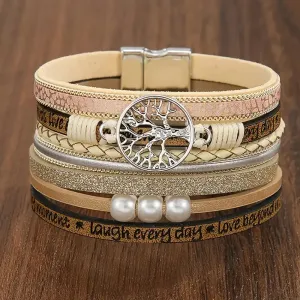 Tree Of Life Leatherette Multi Layer Magnetic Bracelet