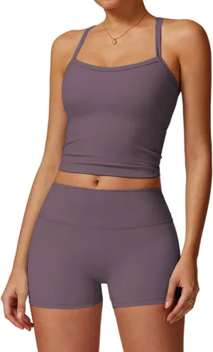 Two Piece Workout Sets For Women Tank Top Matching High Waist Booty Lifting Shorts Gym Yoga Active Wear Outfits