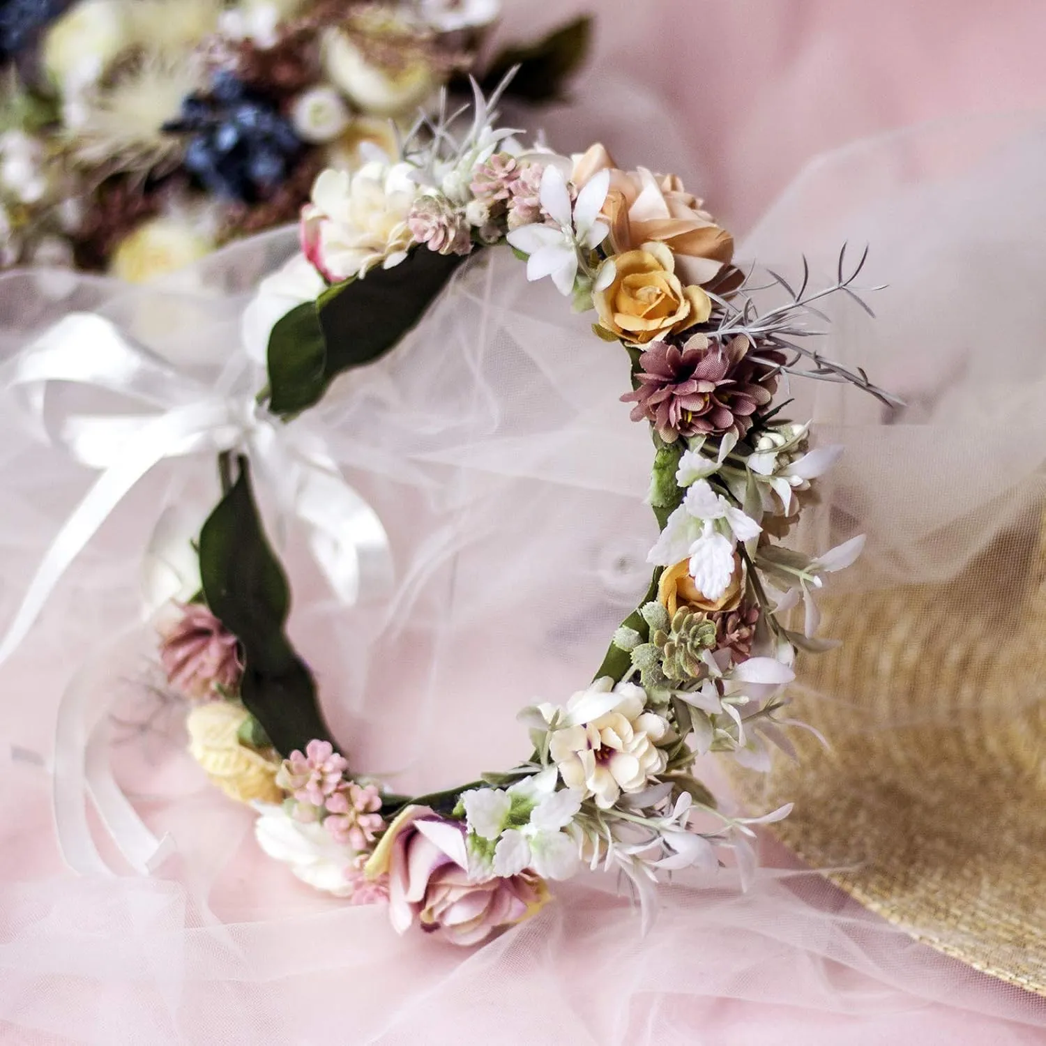 Vivivalue Floral Crown Girl Floral Headband Flower Headpiece Halo Wedding Party Photos