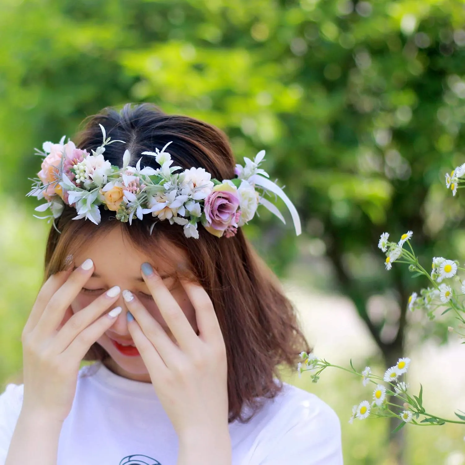 Vivivalue Floral Crown Girl Floral Headband Flower Headpiece Halo Wedding Party Photos