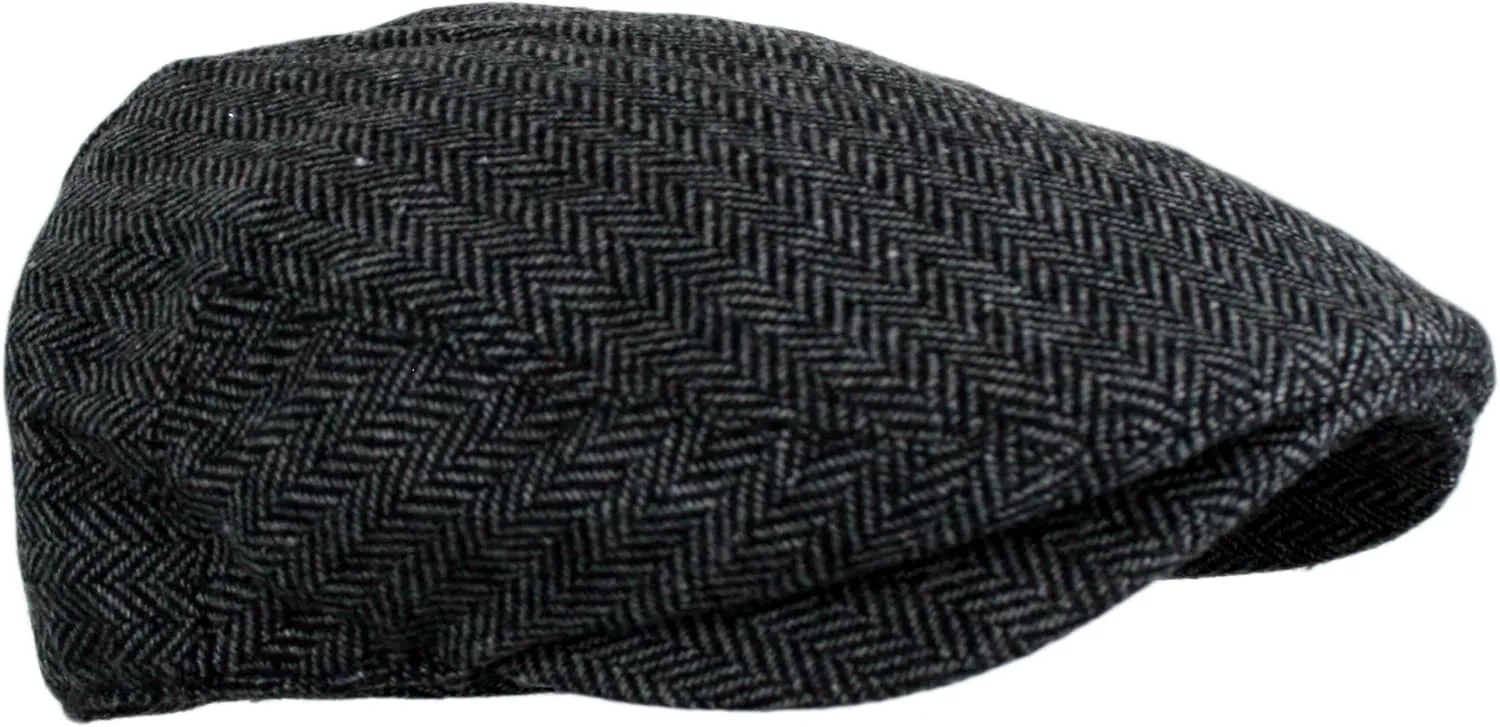 Wonderful Fashion Men's Classic Herringbone Tweed Wool Blend Newsboy Ivy Hat (Large/X-Large, Charcoal)