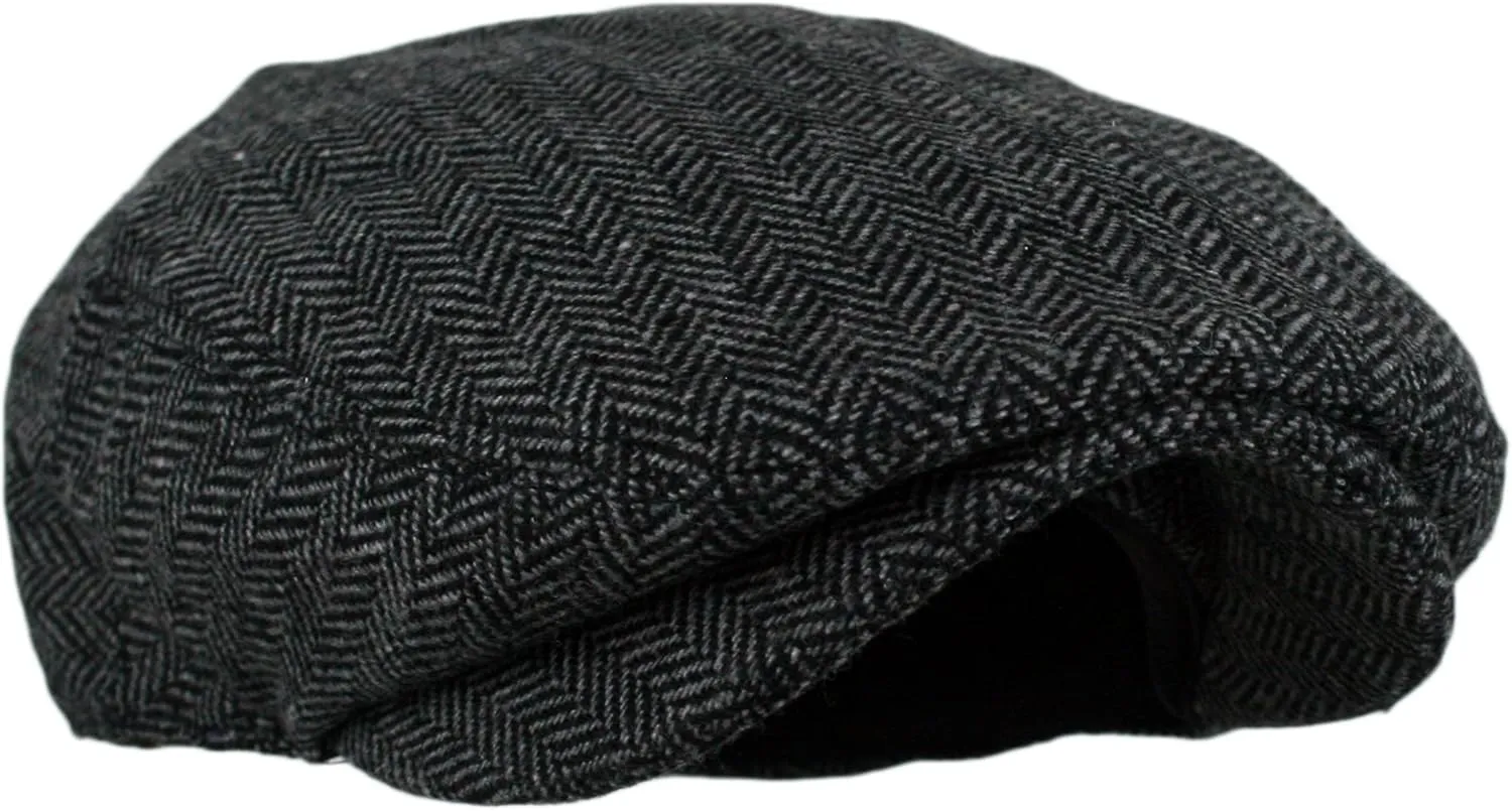 Wonderful Fashion Men's Classic Herringbone Tweed Wool Blend Newsboy Ivy Hat (Large/X-Large, Charcoal)