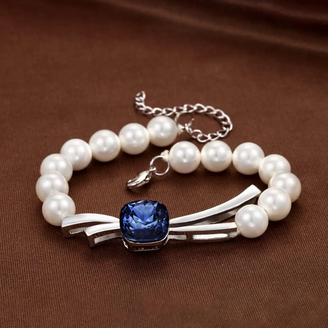 Yellow Chimes Bracelet for Women and Girls Crystal and Pearl Bracelets for Women and Girls | Silver Toned Blue Crystal Studded Bracelet | Birthday Gift For girls and women Anniversary Gift for Wife