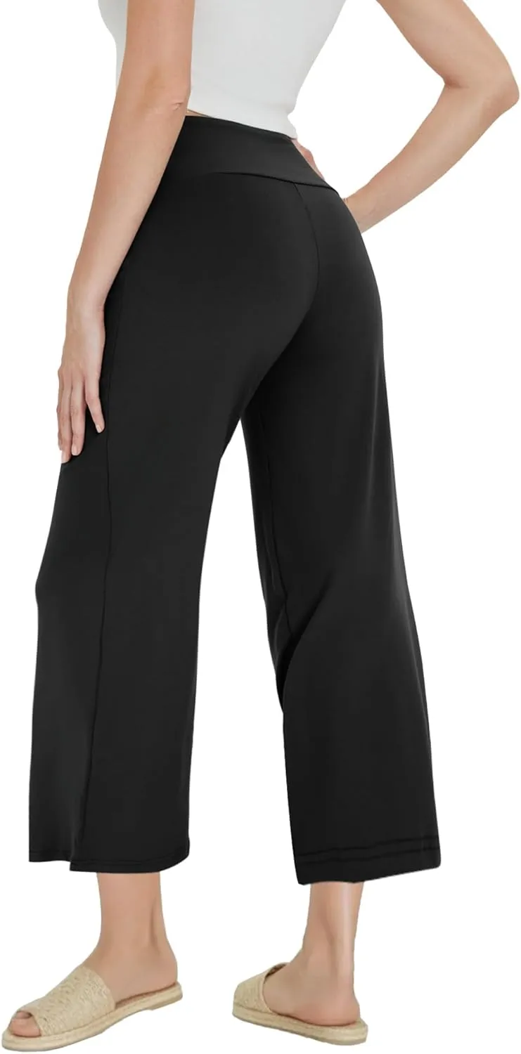 ZOOSIXX Soft Black Pajama Pants for Women, Wide Leg Comfy Casual Lounge Yoga Capri Pants 22'' / 30''